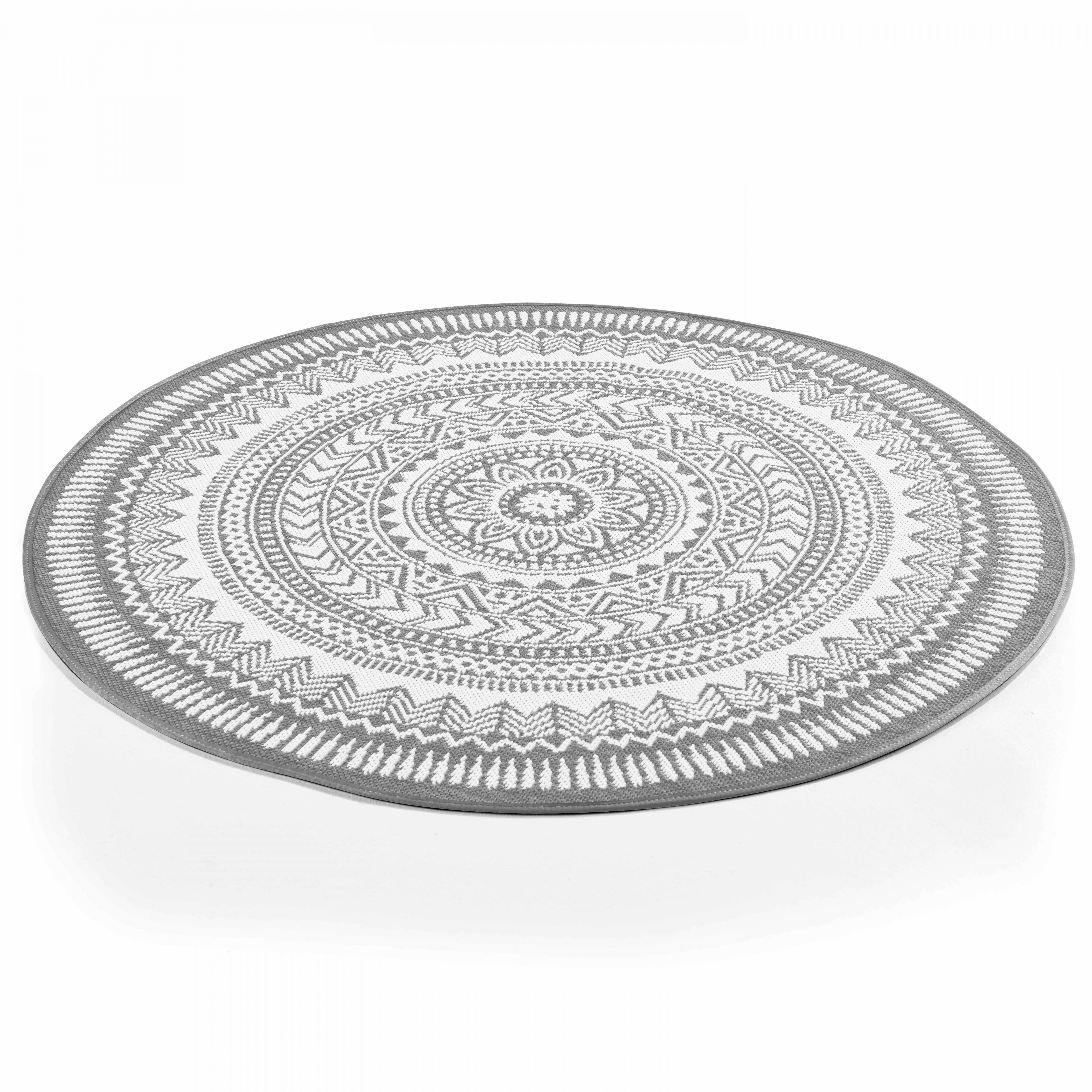 Oviala - Tapis rond polypropylène gris 120cm Mandala - Oviala - Imagen 2