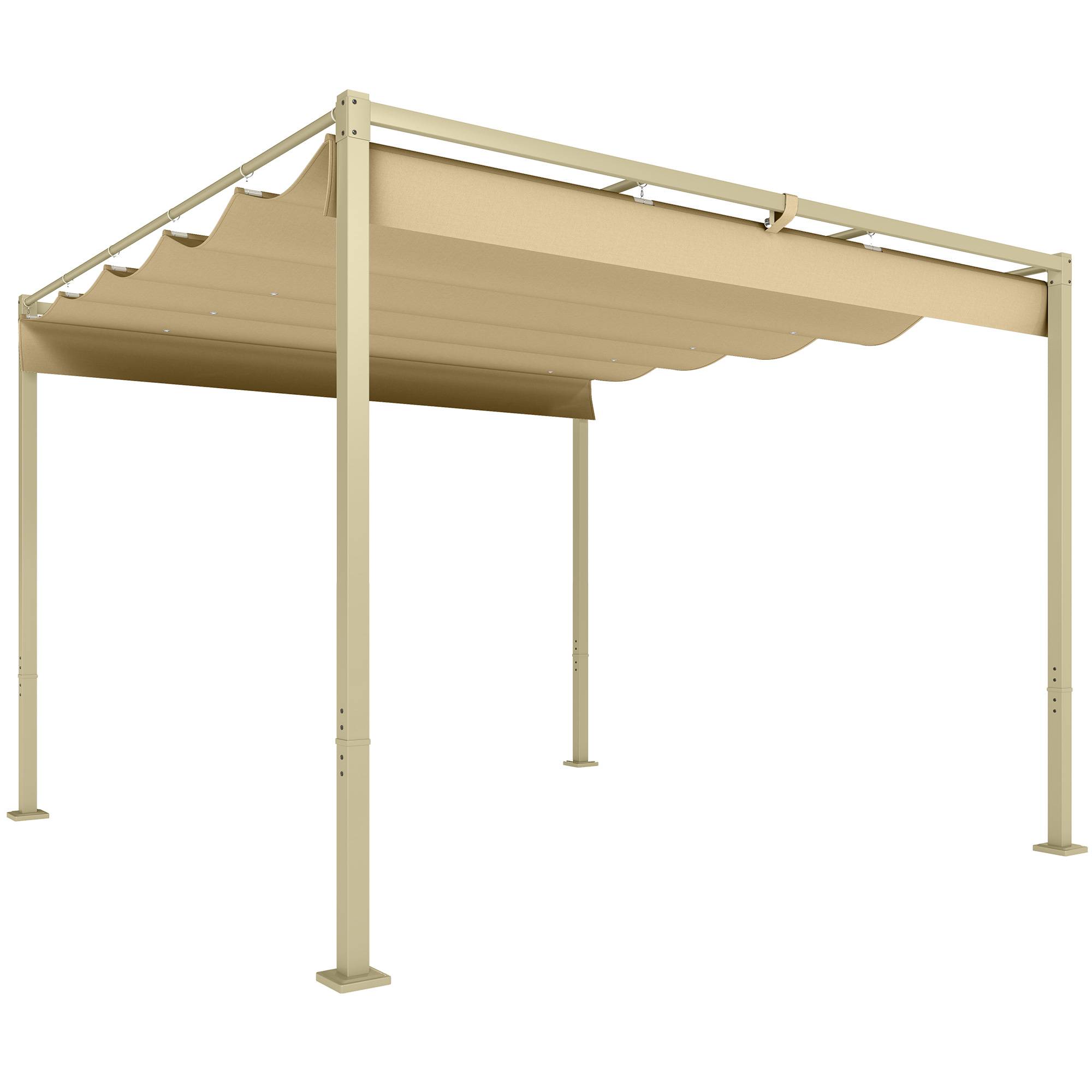 Pergola métal polyester terrasse toit rétractable aimanté protection UV 298x297cm kaki - ComfortXL Outdoor Living - Image 1