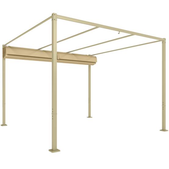Pergola métal polyester terrasse toit rétractable aimanté protection UV 298x297cm kaki - ComfortXL Outdoor Living - Image 2