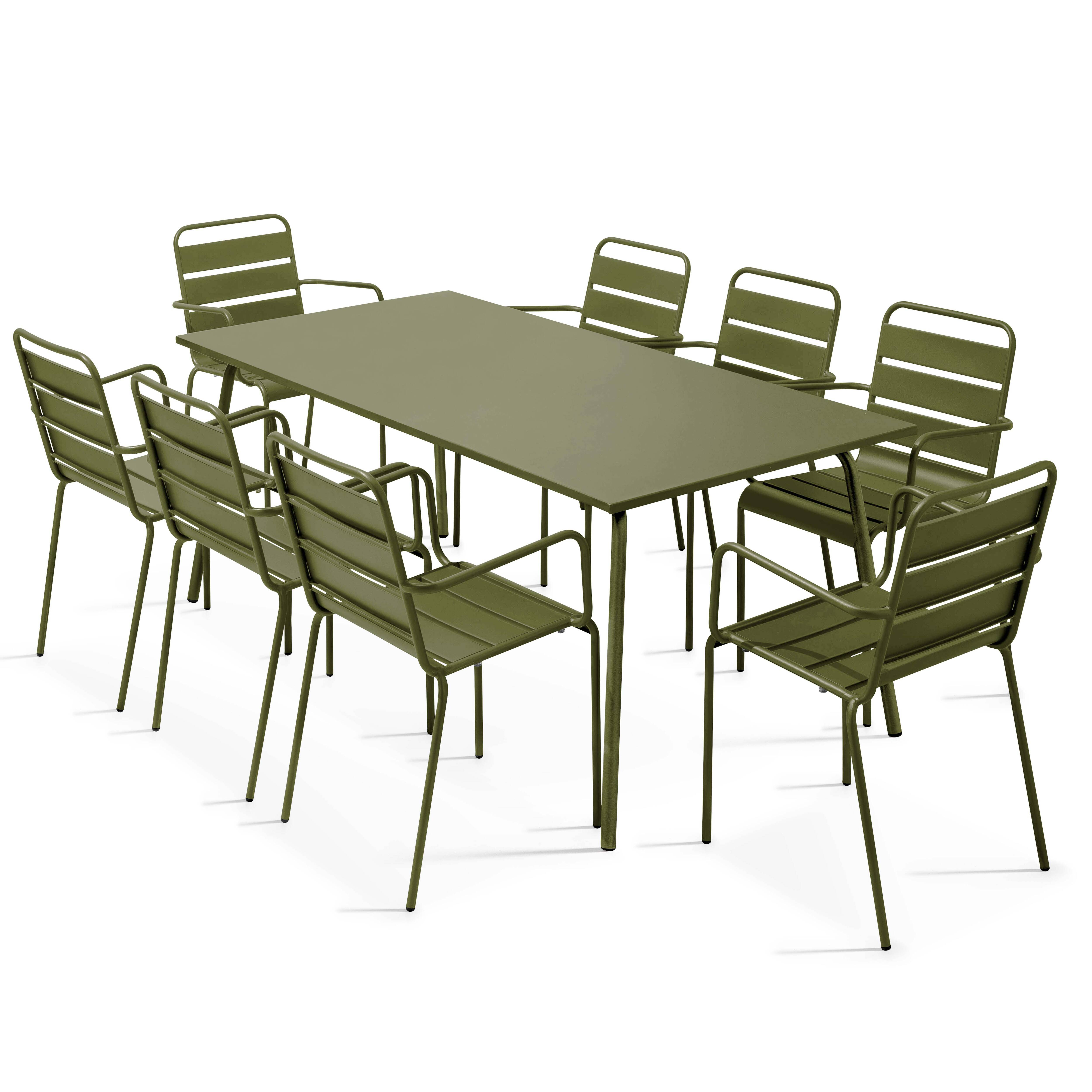 Oviala - Ensemble table de jardin et 8 fauteuils en métal vert Kaki Palavas - Oviala - Image 1