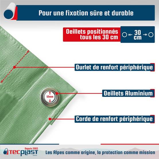 Bâche Agricole 3x4 m LP506AG Vert Sauge - Garantie 5 ans - Bâche PVC étanche de protection pour Matériel agricole TECPLAST - Image 5