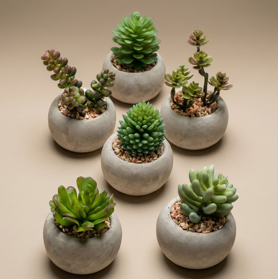 Mini Plantes Grasses In Cementen Pot - D6 - Image 3