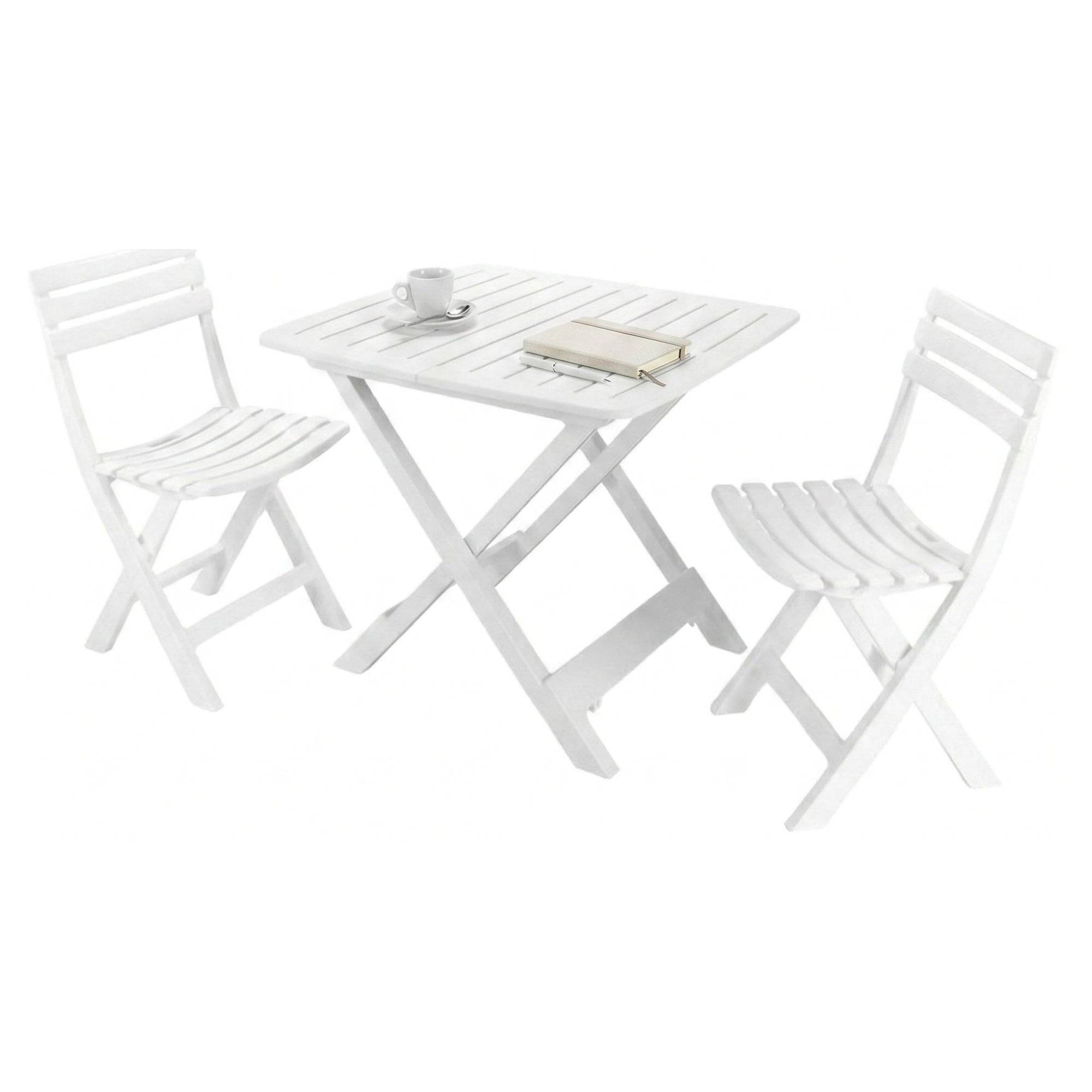 Dmora - Salon d'extérieur Paterno', Composition de jardin avec 2 fauteuils et 1 table, Salon de camping, 100% Made in Italy, Blanc - Dmora - Imagen 1