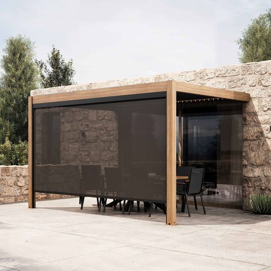 Oviala - Pergola bioclimatique adossée motorisée et éclairée 3x4m et 1 store Thebes - Oviala - Image 1