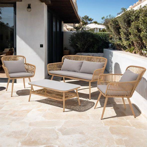Beau Rivage - Salon de jardin GRANADA en acier et résine tressée tissu gris clair Beau Rivage - Imagen 2