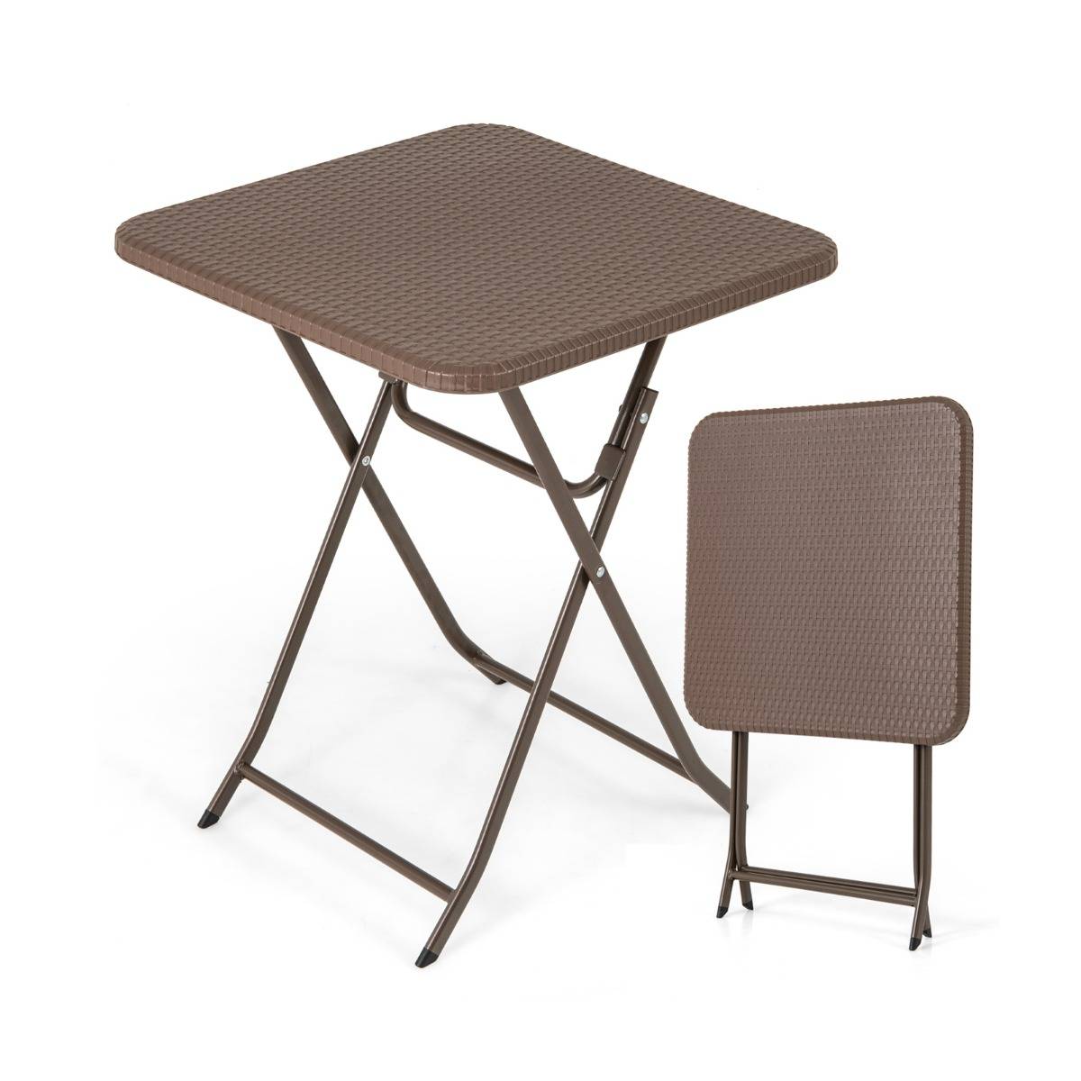 Maison Chic - Table de Jardin Pliante Carrée de 60cm Table Basse Extérieur en Plastique avec Plateau en Rotin PE Plateau en Métal Charge 50kg Café - Image 1
