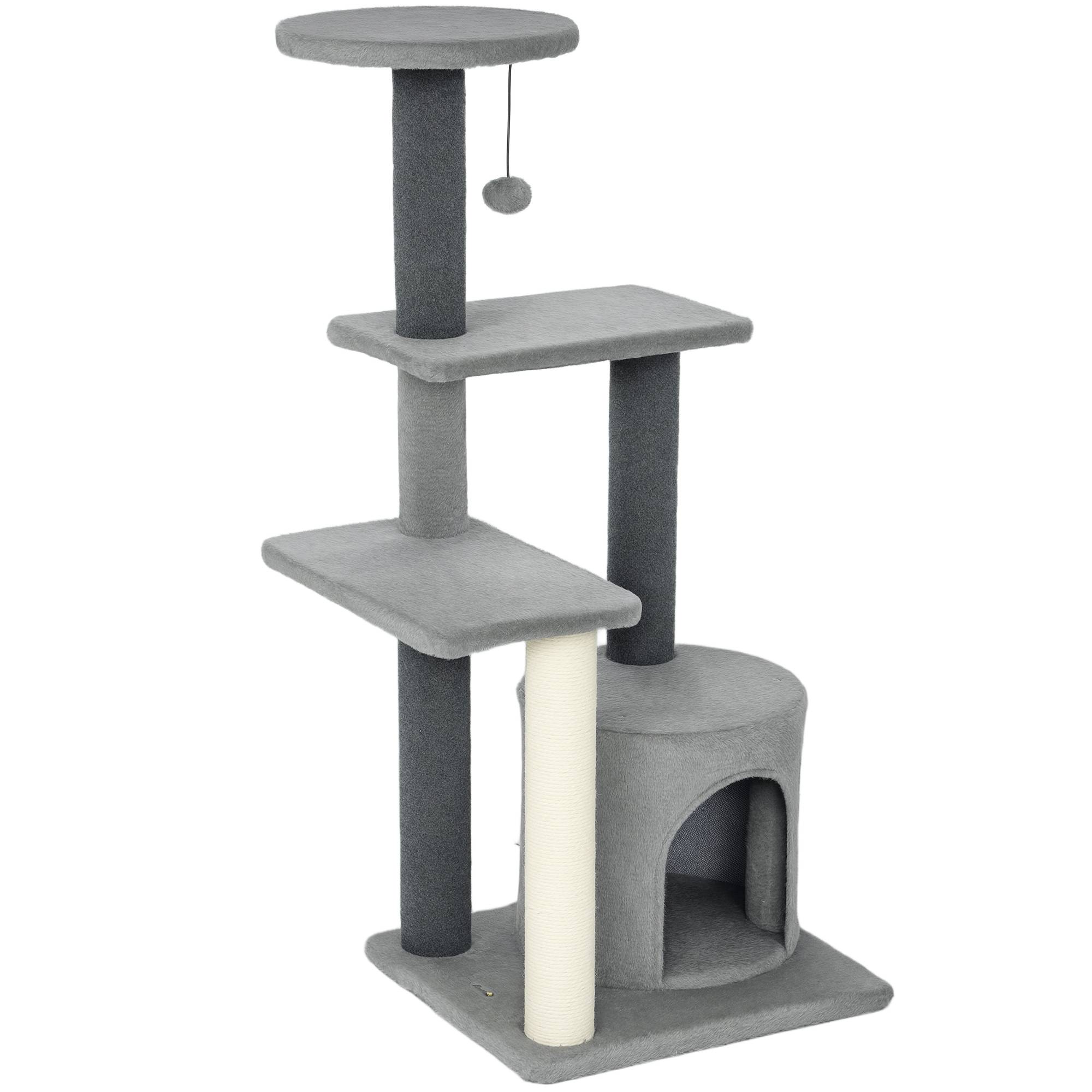 Arbre à chat avec sisal pour deux félins plateformes et niche 103cm gris - ComfortXL Outdoor Living - Image 2