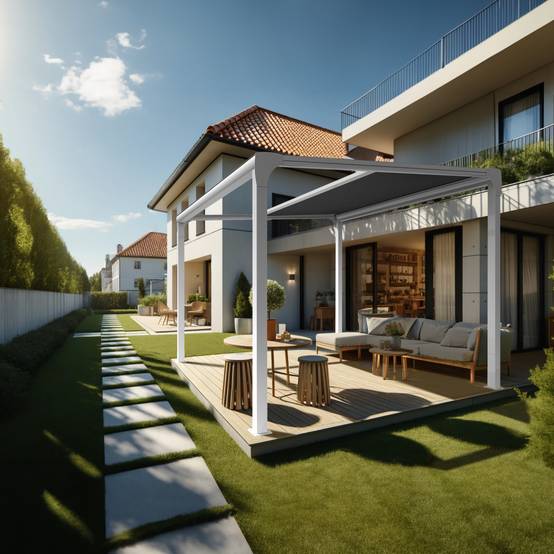 Pergola toile TILA îlot 3,00x3,00m Motorisé à télécommande + manœuvre de secours (Gris Graphite - Blanc) - Alia Productions - Imagen 2