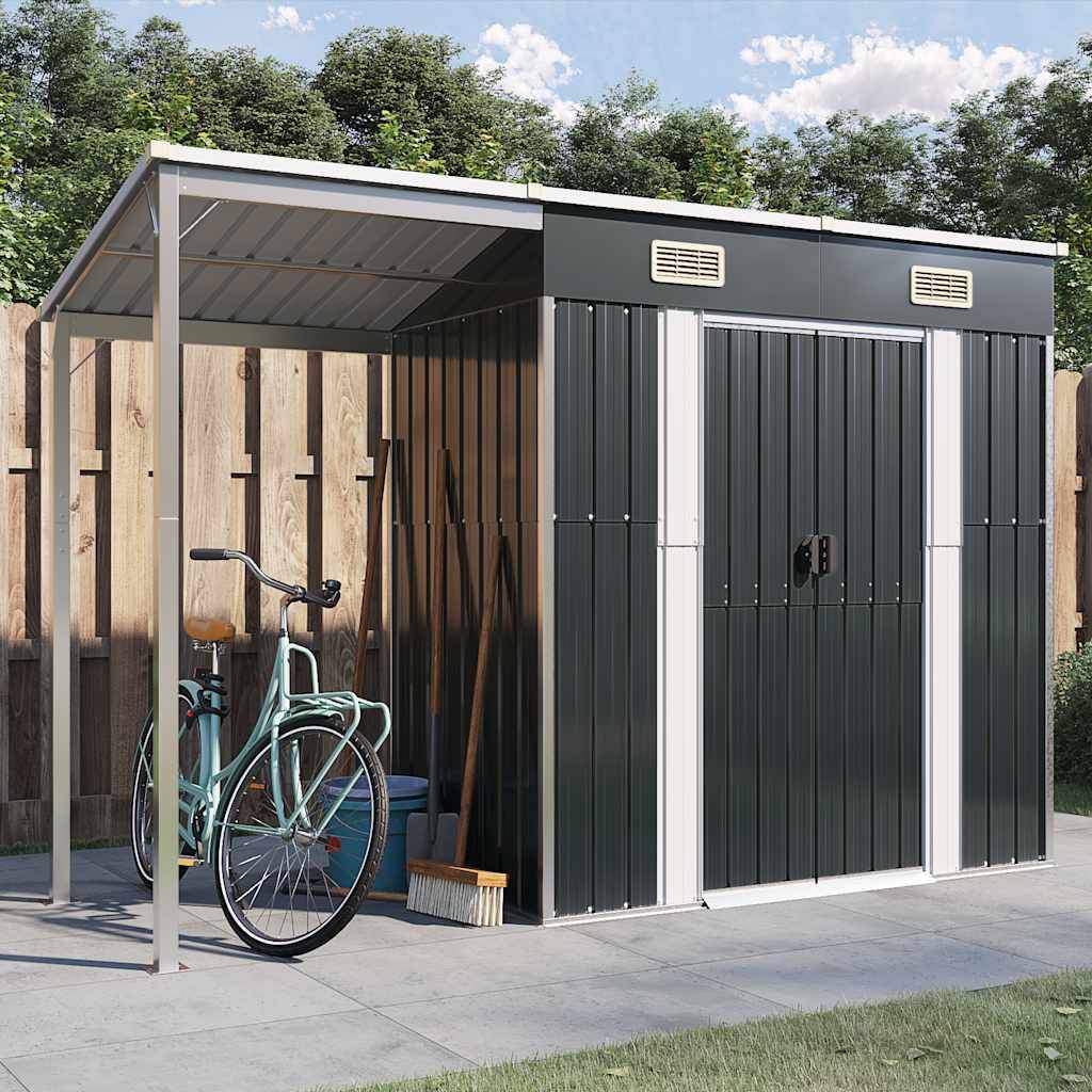 ComfortXL - Abri de jardin Acier Galvanisé avec Bûcher Toit Prolongé Outils 277x107cm Anthracite - ComfortXL Outdoor Living