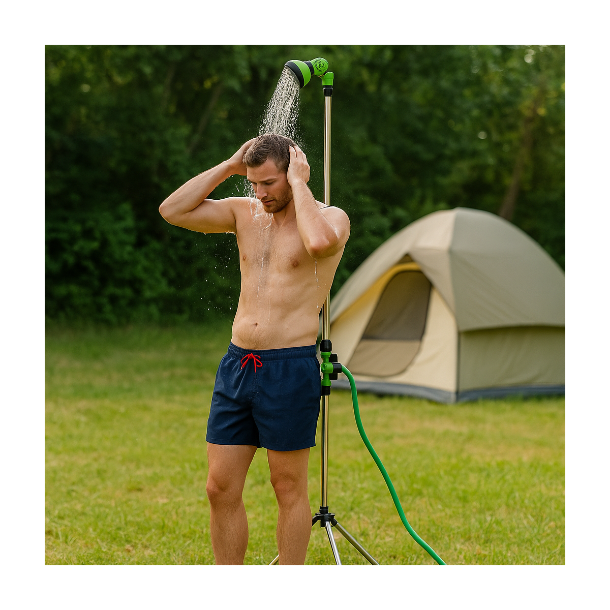 Douche Extérieure avec trépied 1,90m - Douche de Camping Portable Pommeau pivotant, Raccord Tuyau Arrosage Ø16 mm IRIS GARDEN - Imagen 2