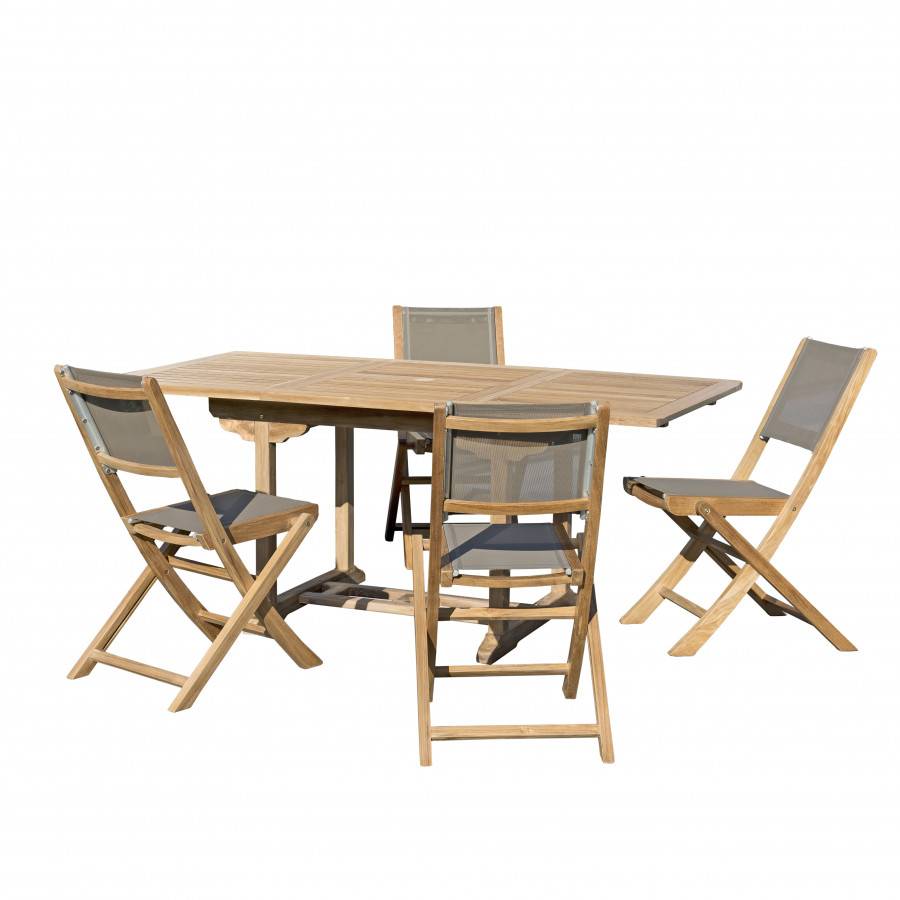 Macabane - HARRIS - SALON DE JARDIN EN BOIS TECK 4/6 pers - Ensemble de jardin - 1 Table rectangulaire extensible 120/180*90 cm - 4 chaises - Imagen 1