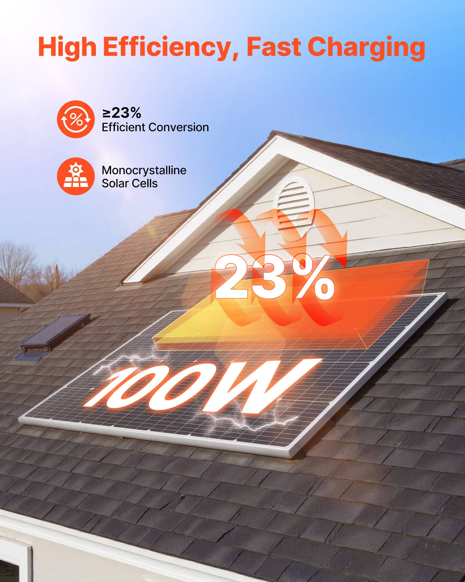 VEVOR Panneau Solaire Monocristallin Module Photovoltaïque 100 W Lot de 2 23 % - Image 2