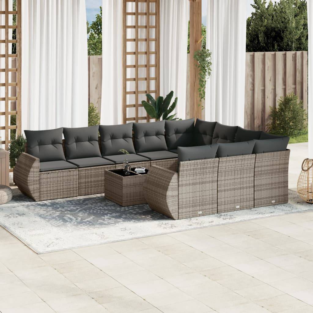 ComfortXL - Salon de Jardin Gris 10 Places avec Rangement en Résine Tressée Modulable et Table Basse pour Balcon Coussins Gris – ComfortXL Outdoor Living - Image 1