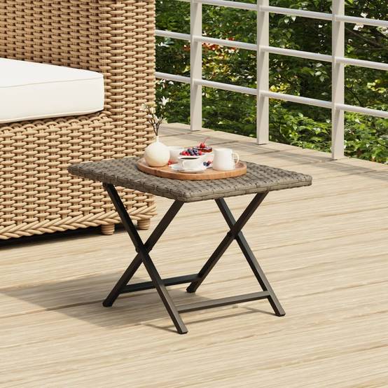 Table pliable résine tressée grise 45 x 35 x 32 cm - PANGIVO - Image 1