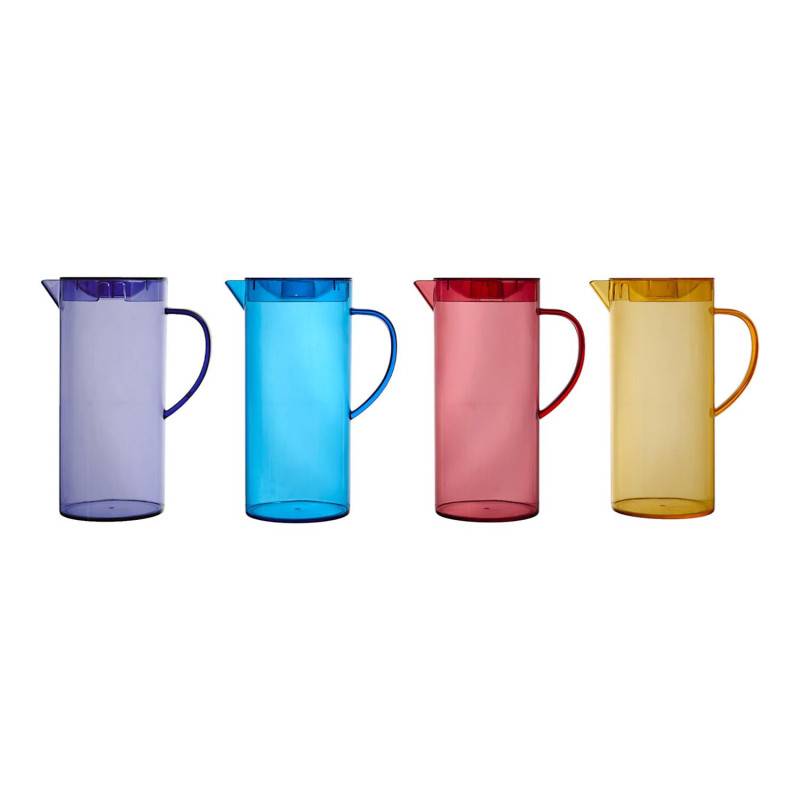 Lot de 4 Carafes Plastique 1,1 L avec Couvercle - Violet Rouge Bleu Jaune - Image 2