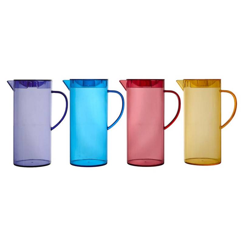 Lot de 4 Carafes Plastique 1,1 L avec Couvercle - Violet Rouge Bleu Jaune - Image 1