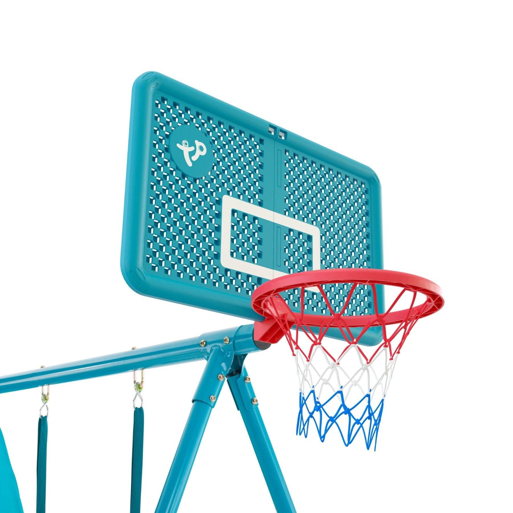 Tp Toys - Aire de jeux balançoire, toboggan et panier de basket - métal bleu - H246 cm - EXPLORER TOUR - Imagen 8