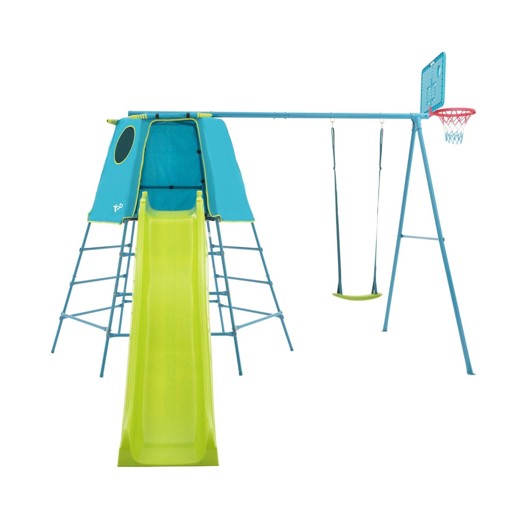 Tp Toys - Aire de jeux balançoire, toboggan et panier de basket - métal bleu - H246 cm - EXPLORER TOUR - Imagen 2