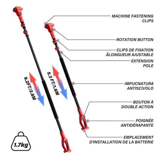 Ensemble de jardinage 4 en 1 : sécateur électrique 0-40 mm + mini tronçonneuse sans fil 6 pouces + perche télescopique 160-280 cm,2X4,0 Ah batteries, - Image 3