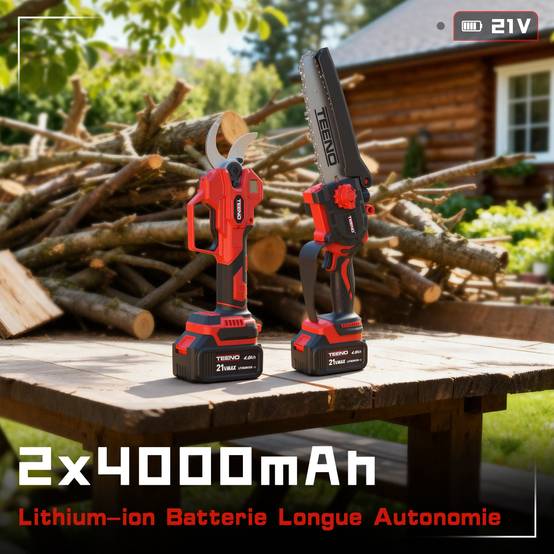 Ensemble de jardinage 4 en 1 : sécateur électrique 0-40 mm + mini tronçonneuse sans fil 6 pouces + perche télescopique 160-280 cm,2X4,0 Ah batteries, - Image 5