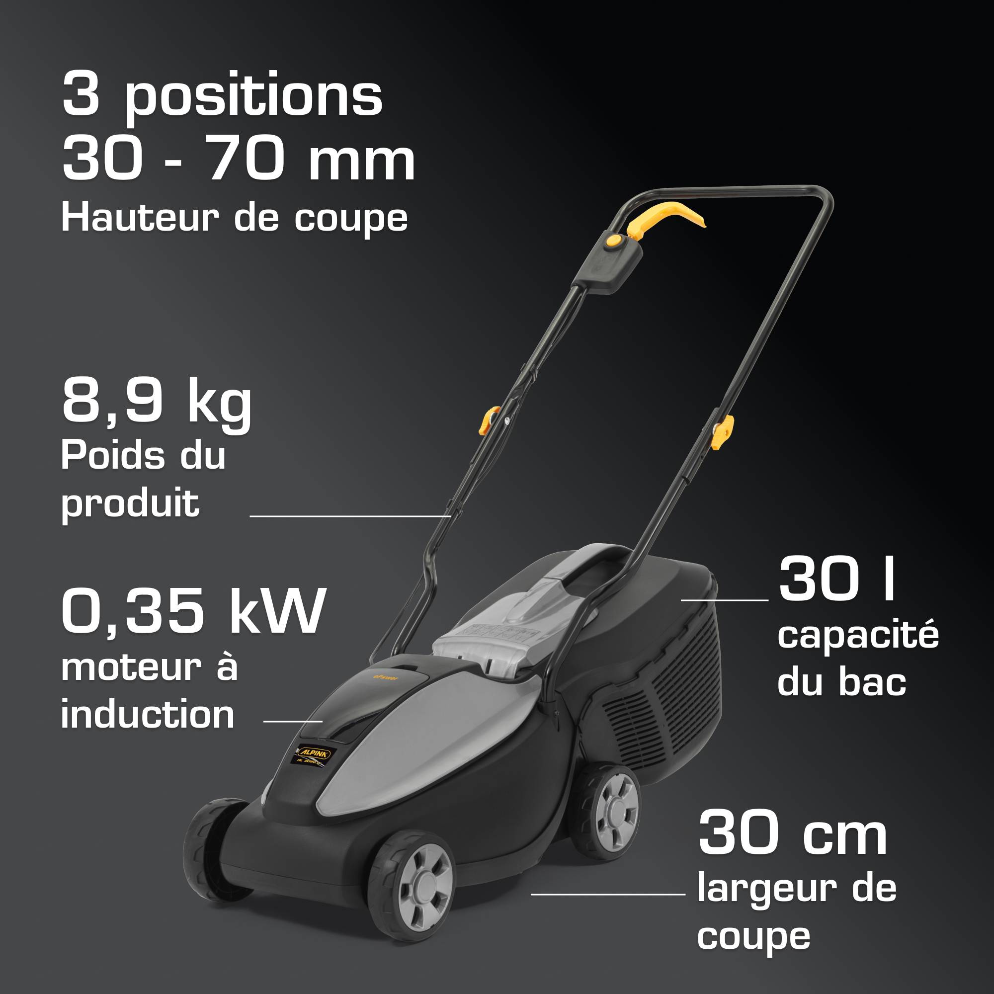 Alpina - Tondeuse sans fil AL1 3020 Li Kit, 30cm, batterie 20V (4Ah) et chargeur - Alpina - Imagen 6