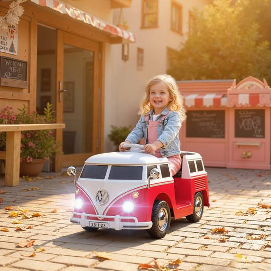 Auto électrique pour enfants licence Volkswagen T1, MP3, métal et PP, 89x49x41,5 cm, rouge - Image 3