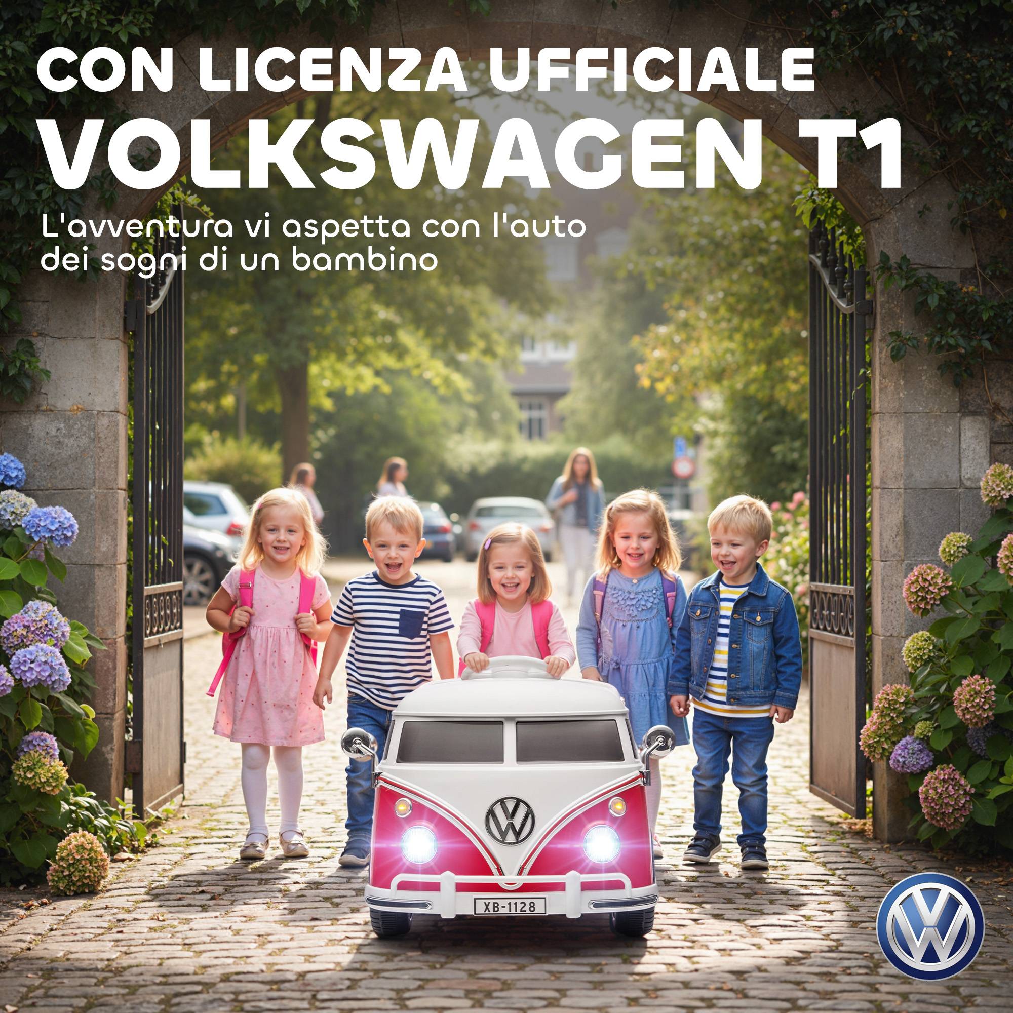 Auto électrique pour enfants licence Volkswagen T1, MP3, métal et PP, 89x49x41,5 cm, rouge - Image 6