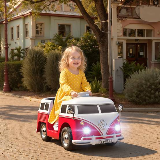 Auto électrique pour enfants licence Volkswagen T1, MP3, métal et PP, 89x49x41,5 cm, rouge - Image 4