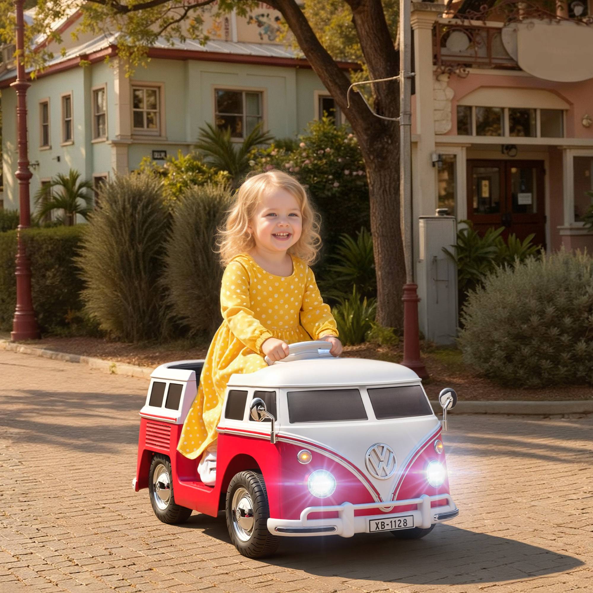Auto électrique pour enfants licence Volkswagen T1, MP3, métal et PP, 89x49x41,5 cm, rouge - Image 4