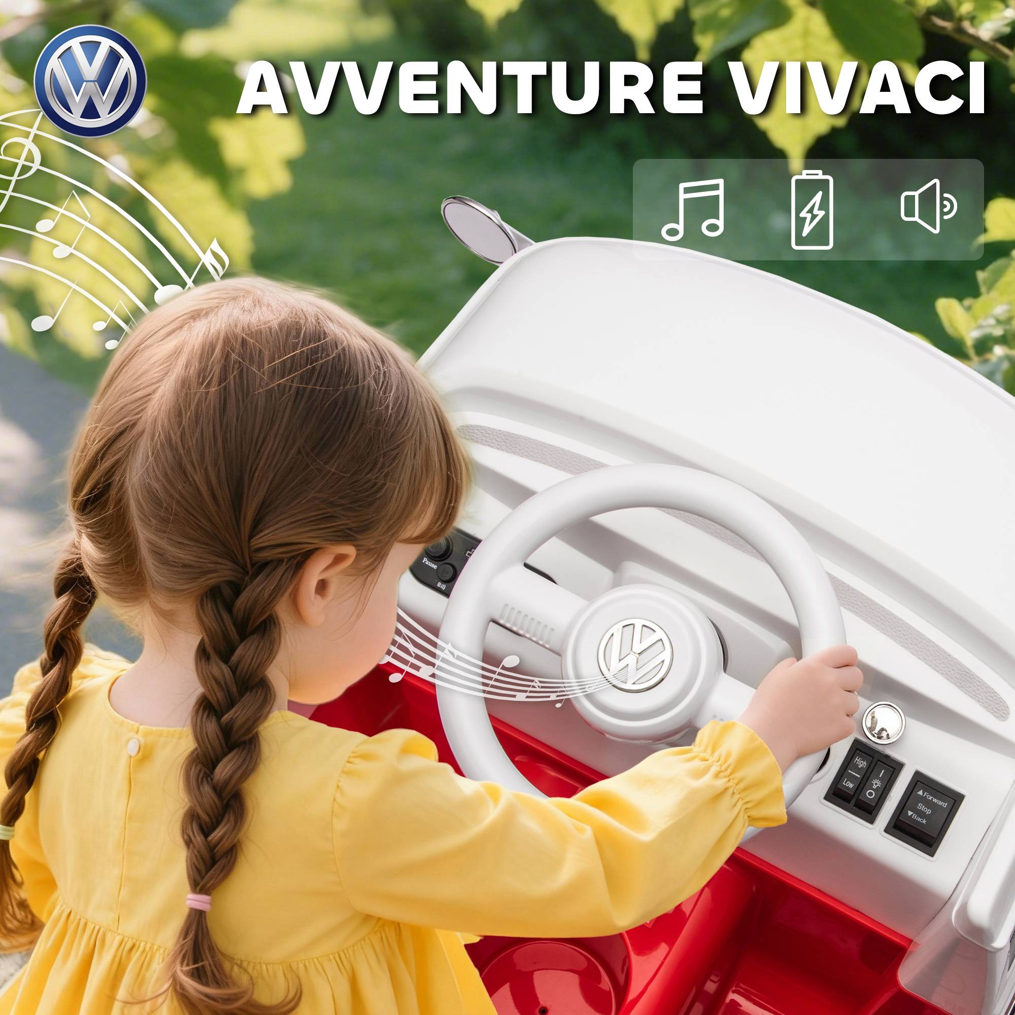 Auto électrique pour enfants licence Volkswagen T1, MP3, métal et PP, 89x49x41,5 cm, rouge - Image 9