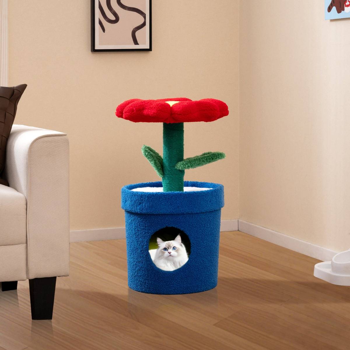Arbre à Chat Mignon pour Chats d'Intérieur Tour pour Chatons avec Perchoir Rembourré en Fleur - Image 4