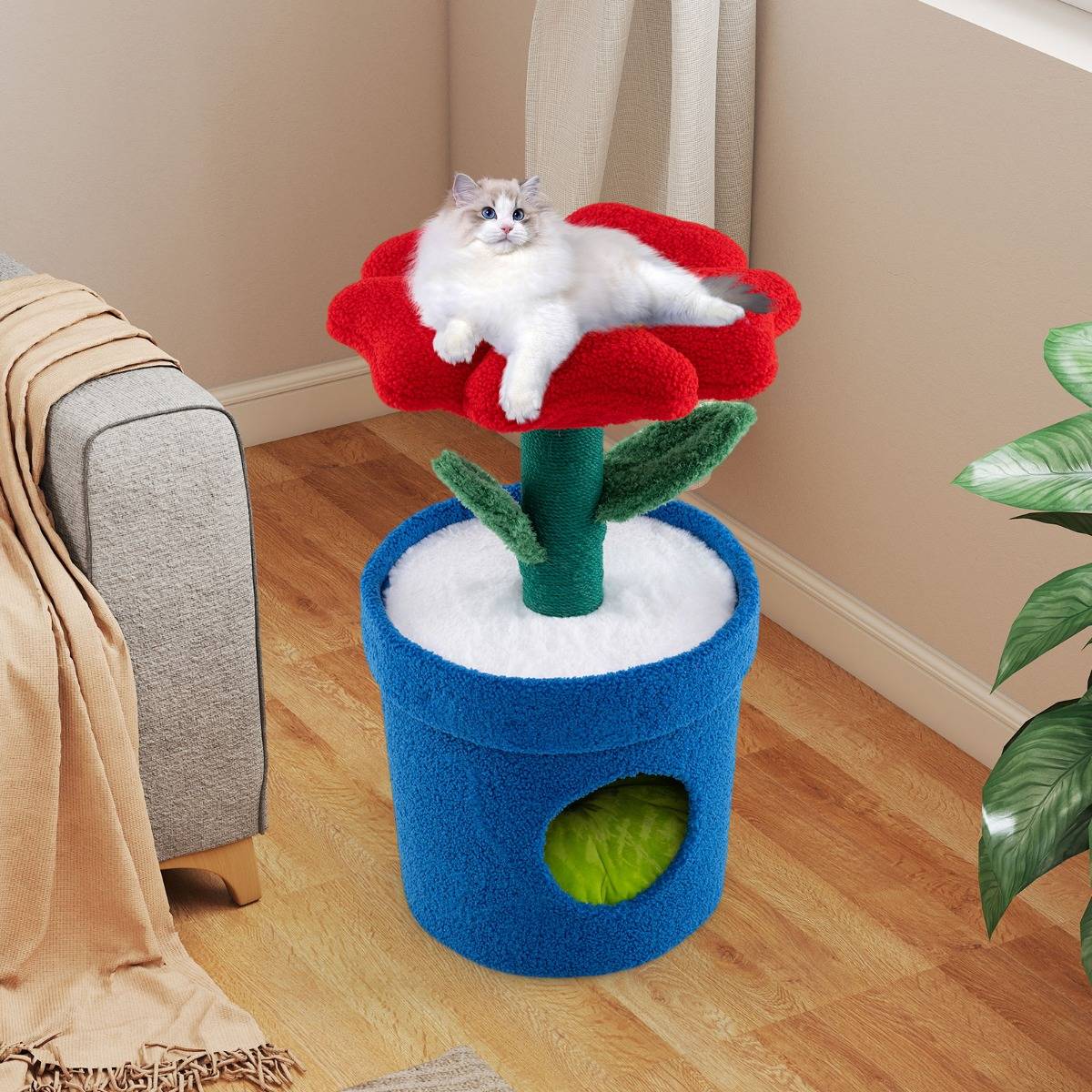 Arbre à Chat Mignon pour Chats d'Intérieur Tour pour Chatons avec Perchoir Rembourré en Fleur - Image 2