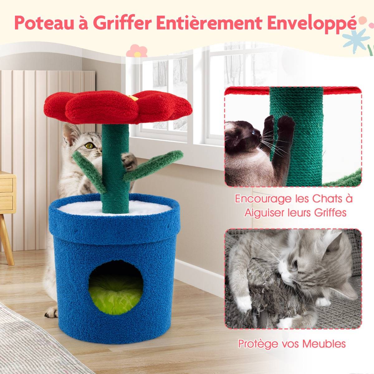 Arbre à Chat Mignon pour Chats d'Intérieur Tour pour Chatons avec Perchoir Rembourré en Fleur - Image 7