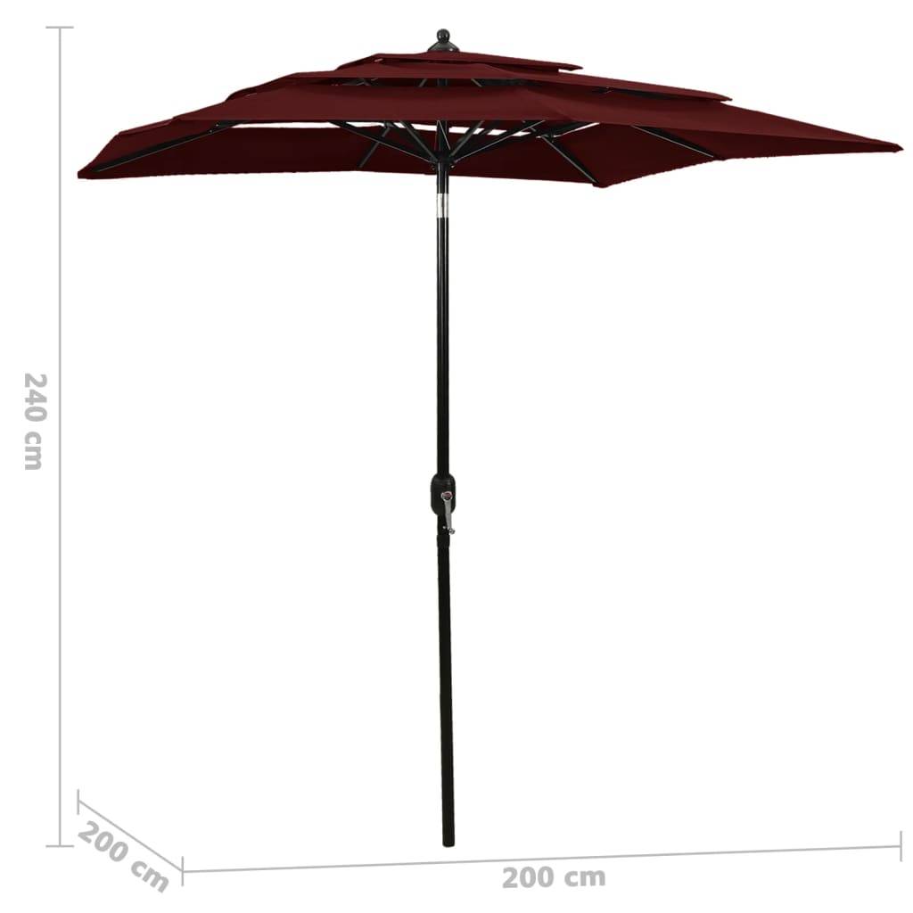 Helloshop26 - Parasol à 3 niveau x avec mât en aluminium 2 x 2 m bordeaux - Imagen 6