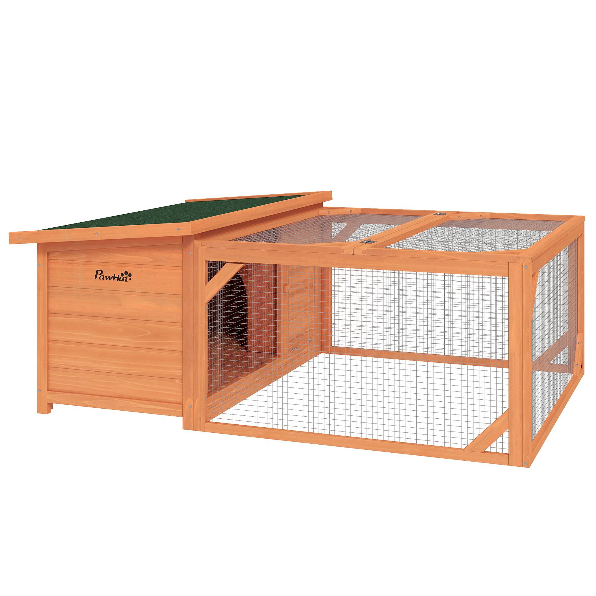 Clapier lapin, toit rabattable, bois de sapin, 120x120x57cm, naturel - Image 1