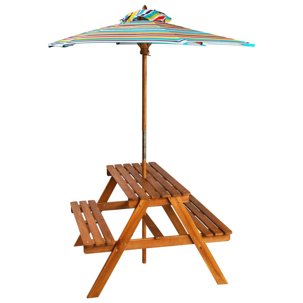 ComfortXL - Salon de Jardin pour Enfants en Bois d'Acacia Massif, Table Pique-Nique avec Bancs Intégrés et Parasol Amovible – ComfortXL Outdoor Living - Image 2