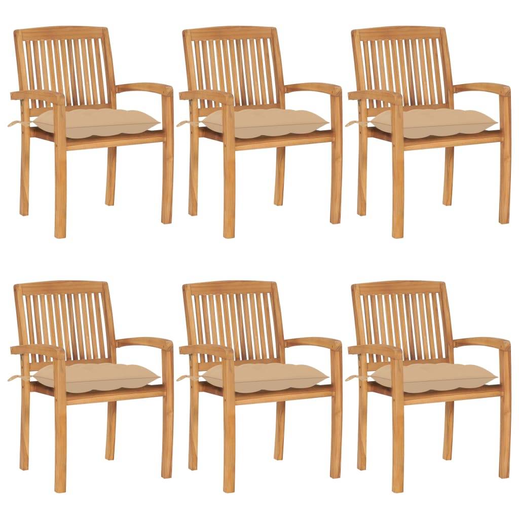 Chaises de jardin empilables teck naturel et beige 60 x 57.5 x 90 cm - PANGIVO - Image 1