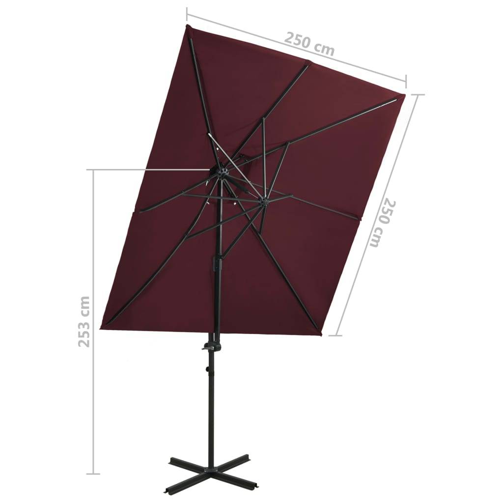 Helloshop26 - Parasol déporté à double toit 250 x 250 cm rouge bordeaux - Imagen 7