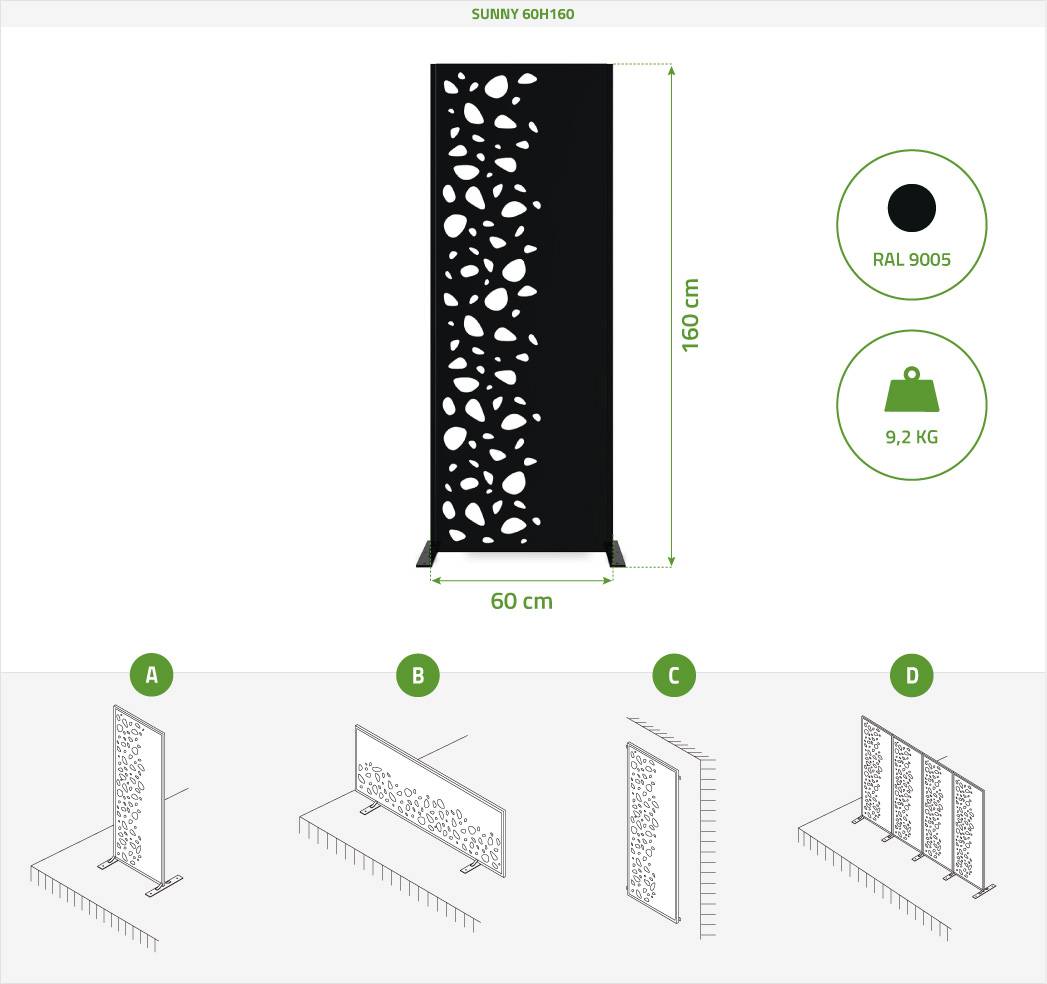 Casanoov Lot de 2 panneaux décoratifs SUNNY Noir H.160  cm motifs côté gauche - Image 2