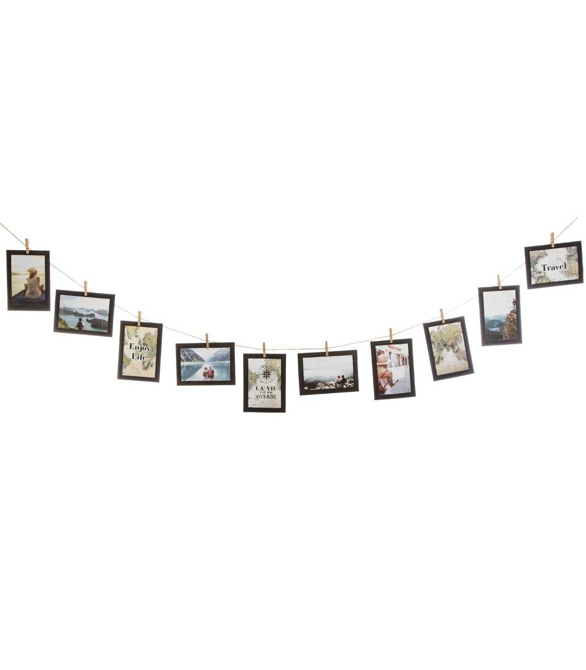 Pèle mêle 10 Cadre photos 10 x 15 cm à suspendre avec pinces et corde - Imagen 1