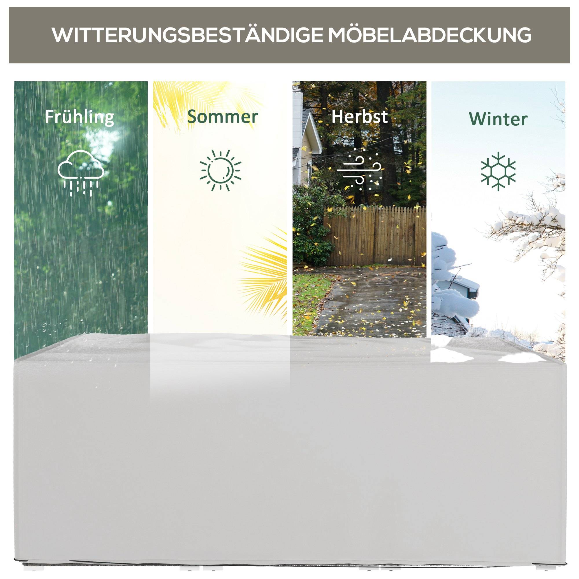 Housse de protection pour mobilier de jardin, résistante à l'hiver, imperméable et anti-UV, en tissu Oxford 600D, 210 x 140 x 80 cm, grise - Image 8