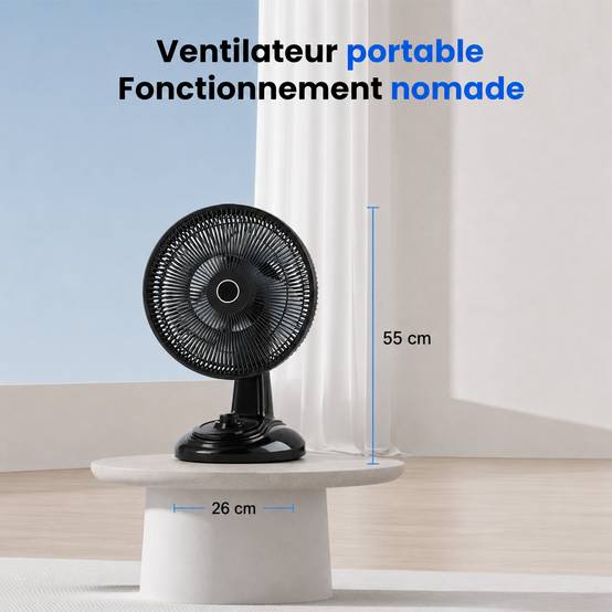 Ventilateur de Table Solaire Silencieux - 3 Vitesses - Recharge USB et Solaire - Autonomie 10h - Compact Portable - Groupe DDC - Image 7