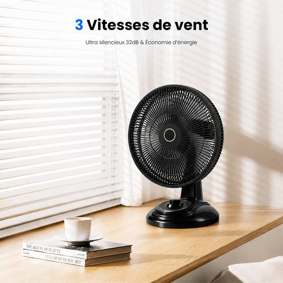 Ventilateur de Table Solaire Silencieux - 3 Vitesses - Recharge USB et Solaire - Autonomie 10h - Compact Portable - Groupe DDC - Image 5