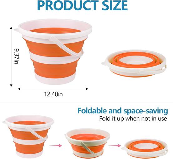 Seau pliable en silicone pour camping,seau en plastique, voyages, lavage de voiture et usage domestique (orange) (10 litres)-Lytech - Image 2