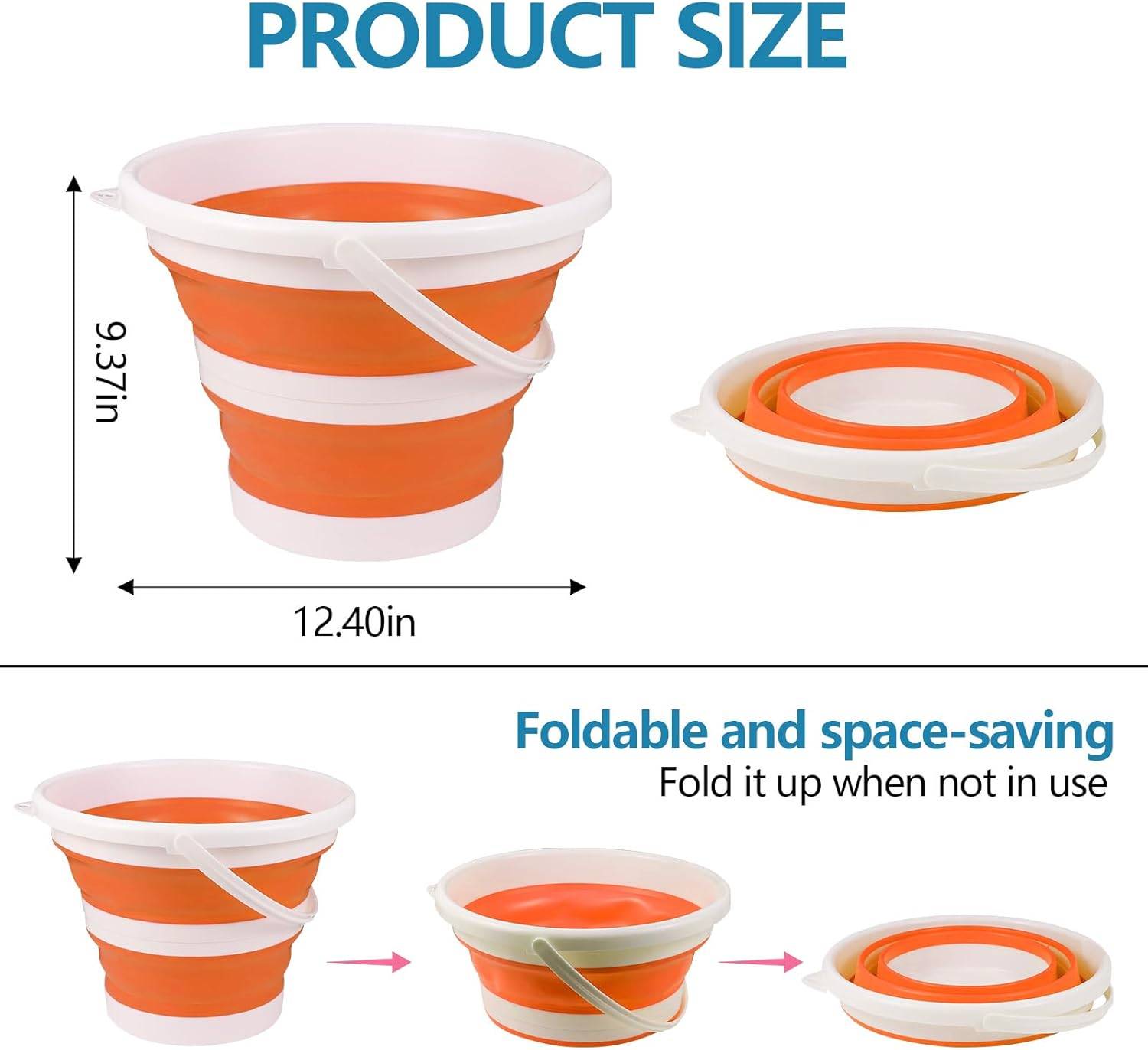 Seau pliable en silicone pour camping,seau en plastique， voyages, lavage de voiture et usage domestique (orange) (10 litres)-Lytech - Image 2