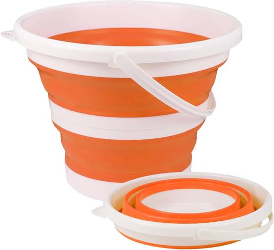 Seau pliable en silicone pour camping,seau en plastique, voyages, lavage de voiture et usage domestique (orange) (10 litres)-Lytech - Image 1