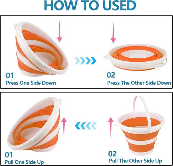 Seau pliable en silicone pour camping,seau en plastique, voyages, lavage de voiture et usage domestique (orange) (10 litres)-Lytech - Image 3