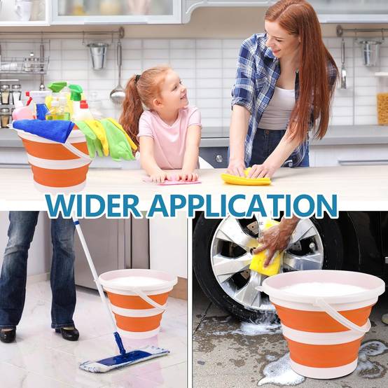 Seau pliable en silicone pour camping,seau en plastique, voyages, lavage de voiture et usage domestique (orange) (10 litres)-Lytech - Image 5