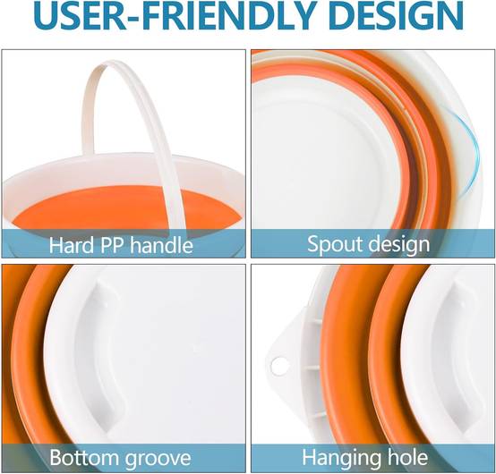 Seau pliable en silicone pour camping,seau en plastique, voyages, lavage de voiture et usage domestique (orange) (10 litres)-Lytech - Image 4