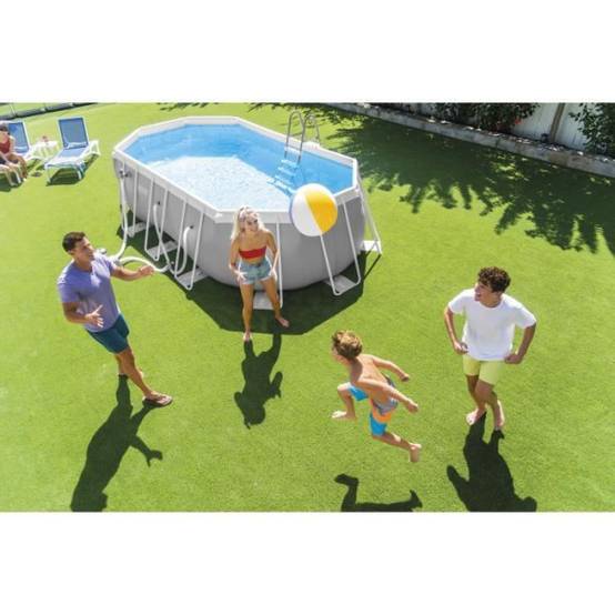 Intex - Kit Piscine hors sol tubulaire INTEX - Pris Frame - 503 x 274 x 122 cm - Ovale (Pompe, bâche, tapis de sol et échelle) - 26796 - Image 4